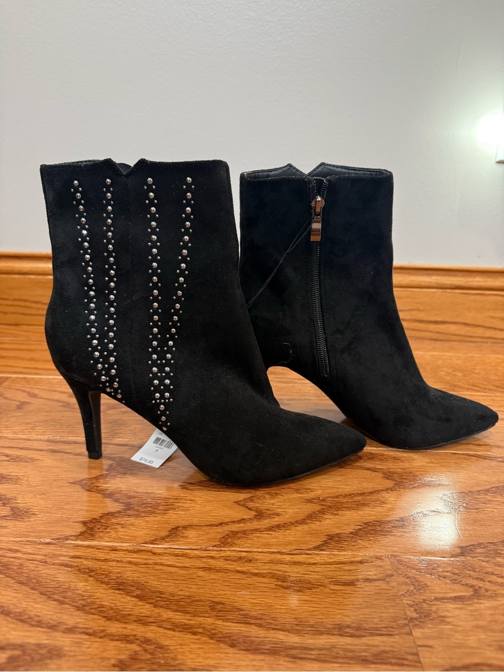 New York & Company Black Studded Pointed-Toe Ankle Boots